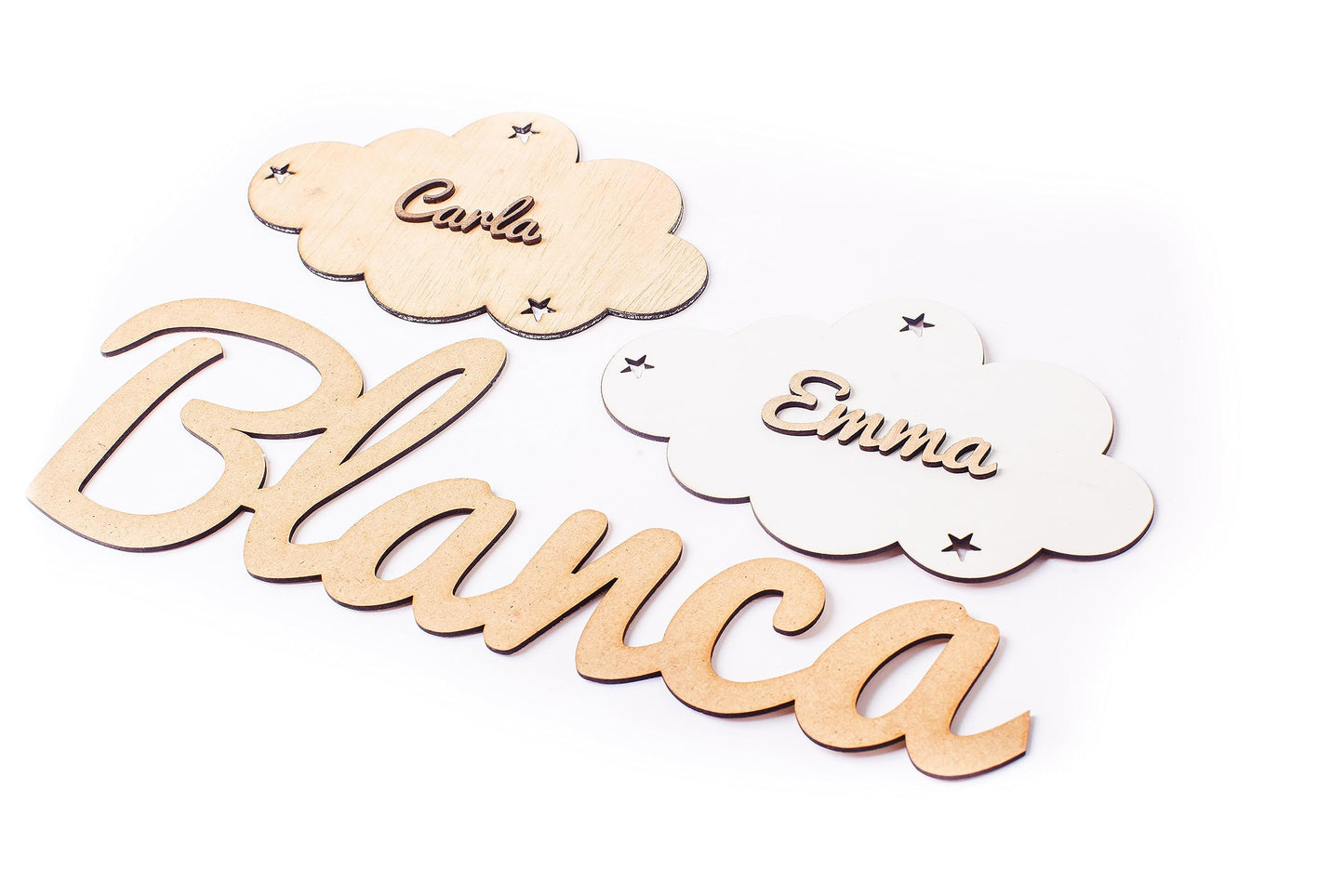 Placa Personalizada Nube Infantil con Nombre Regalos de Madera Personalizados. Letrero de Madera Adhesivo para Habitación Niño/a Bebé. Nombres decorativos infantil Olesea