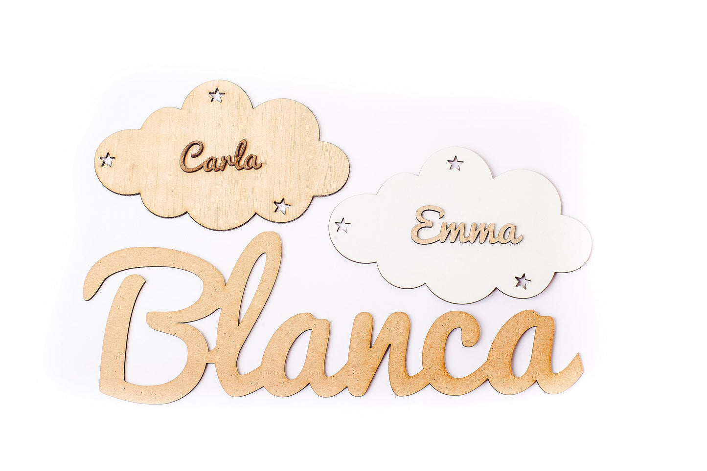 Placa Personalizada Nube Infantil con Nombre Regalos de Madera Personalizados. Letrero de Madera Adhesivo para Habitación Niño/a Bebé. Nombres decorativos infantil Olesea