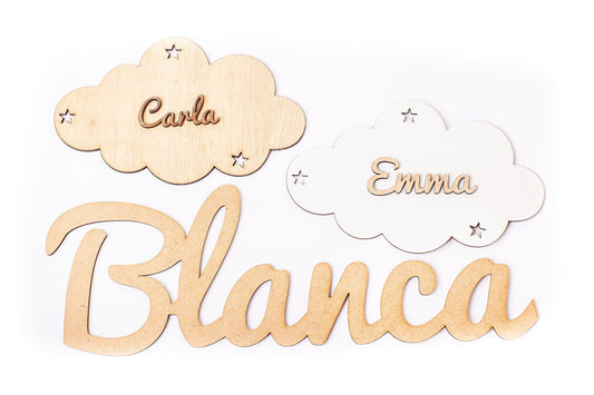 Placa Personalizada Nube Infantil con Nombre Regalos de Madera Personalizados. Letrero de Madera Adhesivo para Habitación Niño/a Bebé. Nombres decorativos infantil Olesea